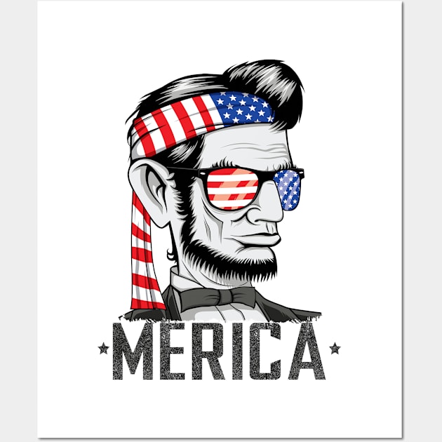 Abe Lincoln Merica 4th of July Tee Wall Art by HCMGift